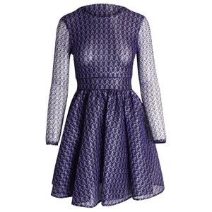 MAJE Ravira Structured Purple Lace Long Sleeve Dress Size 1 Small